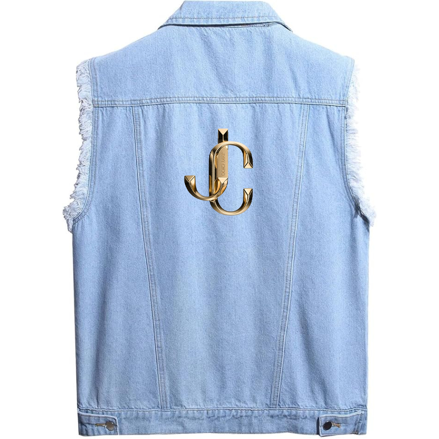 Men's Jimmy Choo  Sleeveless Distressed Denim Vest  Rugged Black Jean Jacket