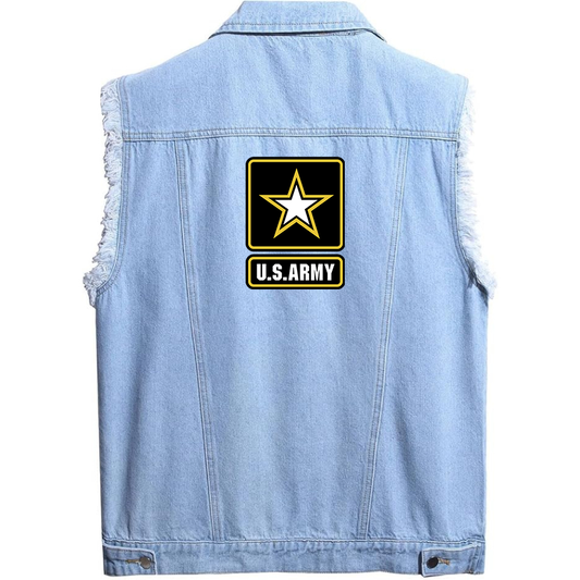 Men's  U.S. ARMY Sleeveless Distressed Denim Vest  Rugged Black Jean Jacket