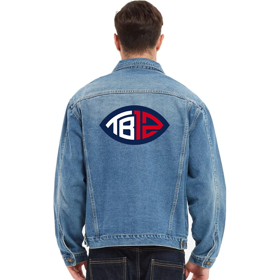 Men's Tom Brady 12 Vintage Distressed Denim Jacket Stylish Casual Jean Outerwear