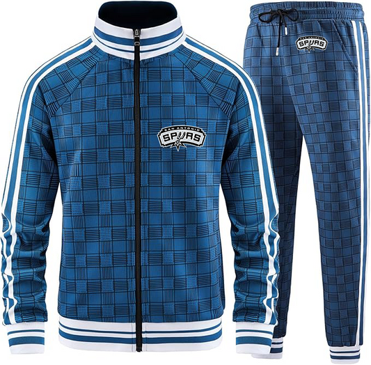 Men's  San Antonio Spurs  Tracksuits Full-zip Long Sleeve Plaid Track Jackets and Pants 2 Piece