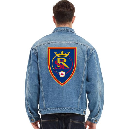 Men's Real Salt Lake Soccer Vintage Distressed Denim Jacket Stylish Casual Jean Outerwear