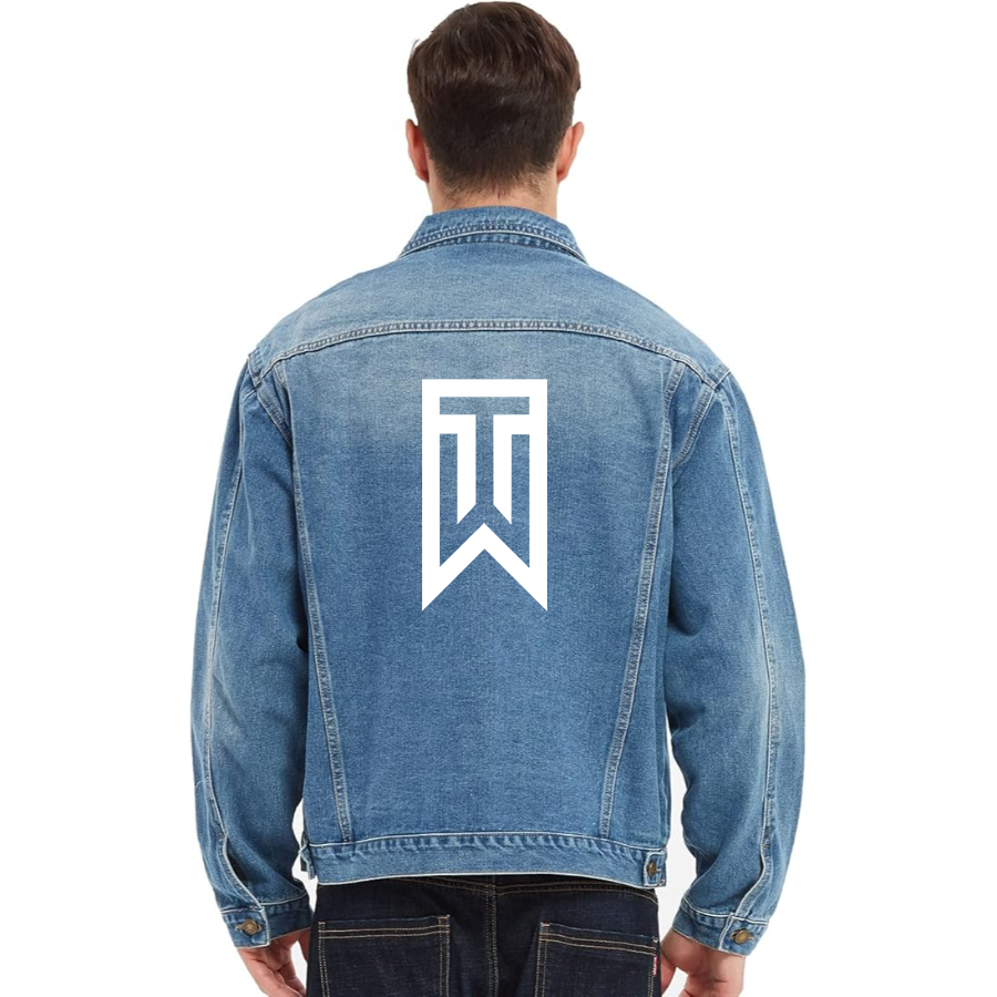 Men's Tiger Woods Vintage Distressed Denim Jacket Stylish Casual Jean Outerwear
