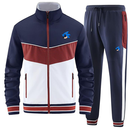 Men's Sonic the Hedgehog Casual 2 Piece Tracksuit Sets Long Sleeve Full Zip Jacket and Sweatpants Sport Outfits Sweatsuits