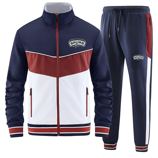 Men's  San Antonio Spurs   Casual 2 Piece Tracksuit Sets Long Sleeve Full Zip Jacket and Sweatpants Sport Outfits Sweatsuits