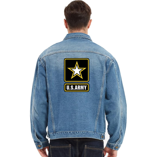 Men's  U.S. ARMY Vintage Distressed Denim Jacket Stylish Casual Jean Outerwear