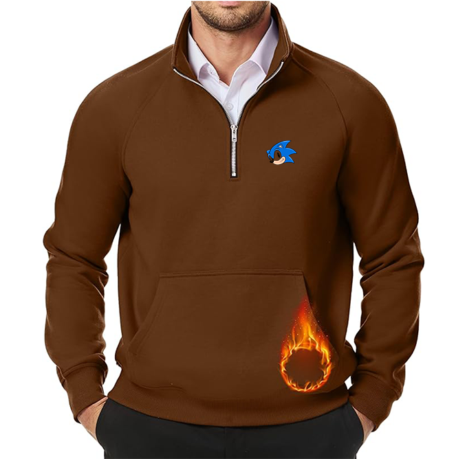 Men's  Sonic the Hedgehog JMIERR Quarter Zip Pullover Heavy Sweatshirts Warm Fleece Sweatshirt Polo