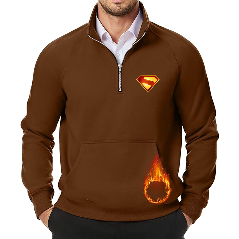 Men's Superman 2025  JMIERR Quarter Zip Pullover Heavy Sweatshirts Warm Fleece Sweatshirt Polo