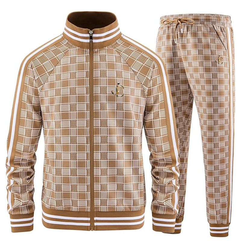 Men's  Jimmy Choo  Tracksuits Full-zip Long Sleeve Plaid Track Jackets and Pants 2 Piece
