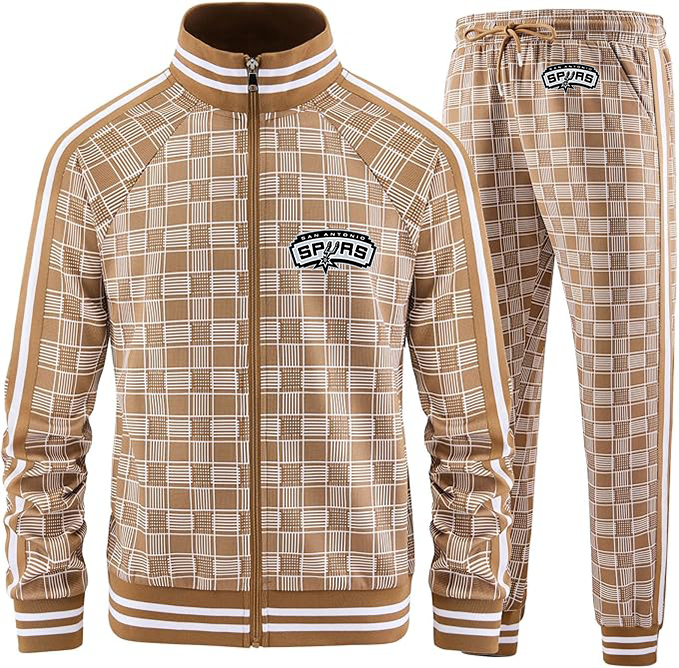 Men's  San Antonio Spurs  Tracksuits Full-zip Long Sleeve Plaid Track Jackets and Pants 2 Piece