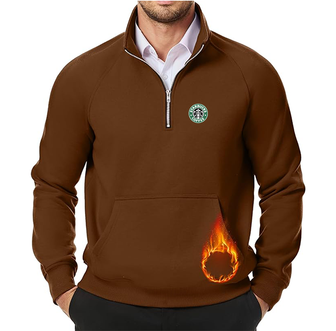 Men's  Starbucks Coffee  JMIERR Quarter Zip Pullover Heavy Sweatshirts Warm Fleece Sweatshirt Polo