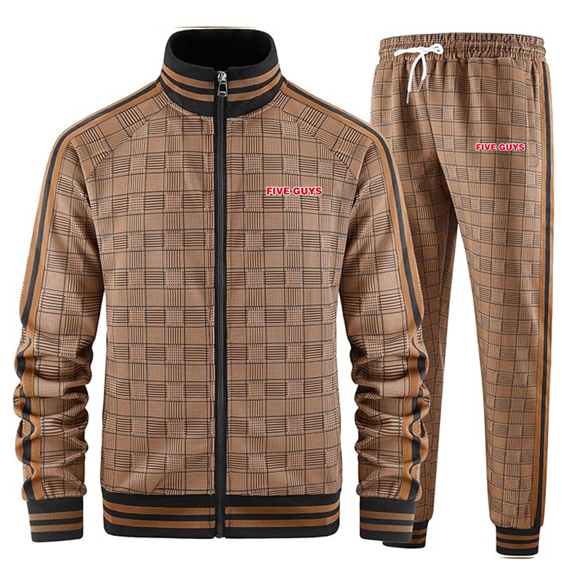 Men's Five Guys Tracksuits Full-zip Long Sleeve Plaid Track Jackets and Pants 2 Piece