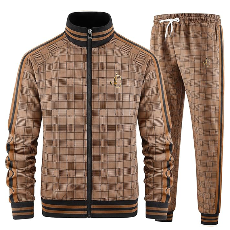 Men's  Jimmy Choo  Tracksuits Full-zip Long Sleeve Plaid Track Jackets and Pants 2 Piece