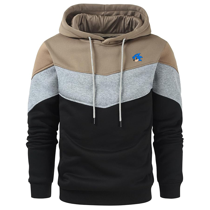 Men's  Sonic the Hedgehog Gesean Novelty Color Block Pullover Fleece Hoodie Long Sleeve Casual Sweatshirt with Pocket