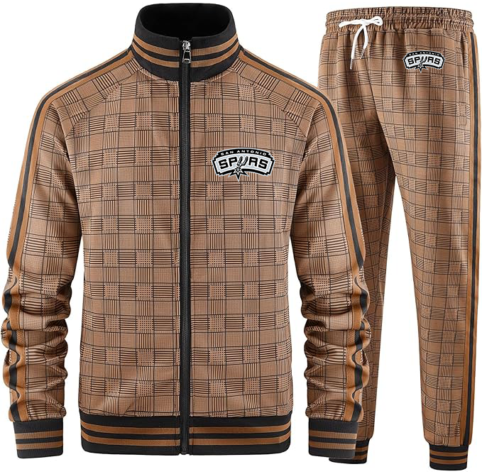 Men's  San Antonio Spurs  Tracksuits Full-zip Long Sleeve Plaid Track Jackets and Pants 2 Piece