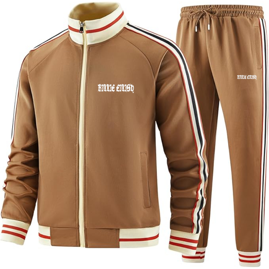Men's Billie Eilish Two-Piece Designer Tracksuit with Bold Striped Accents and Zippered Front Elevated Athletic Wear