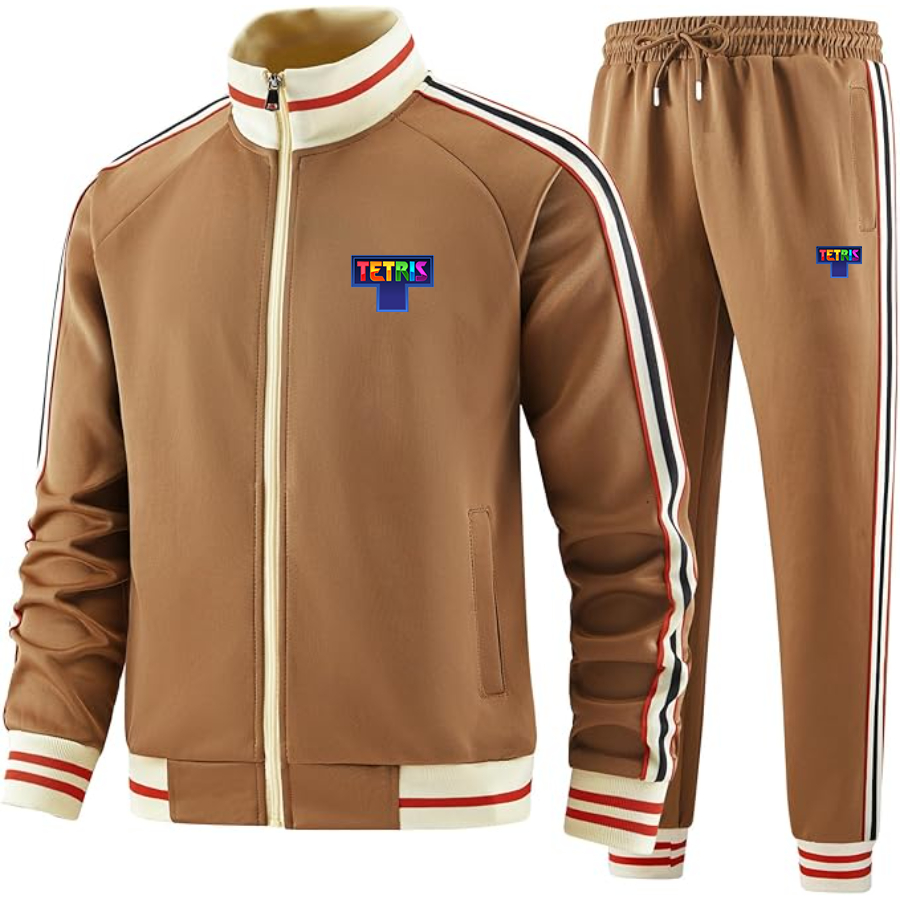 Men's Tetris Premium Two-Piece Designer Tracksuit with Bold Striped Accents and Zippered Front Elevated Athletic Wear