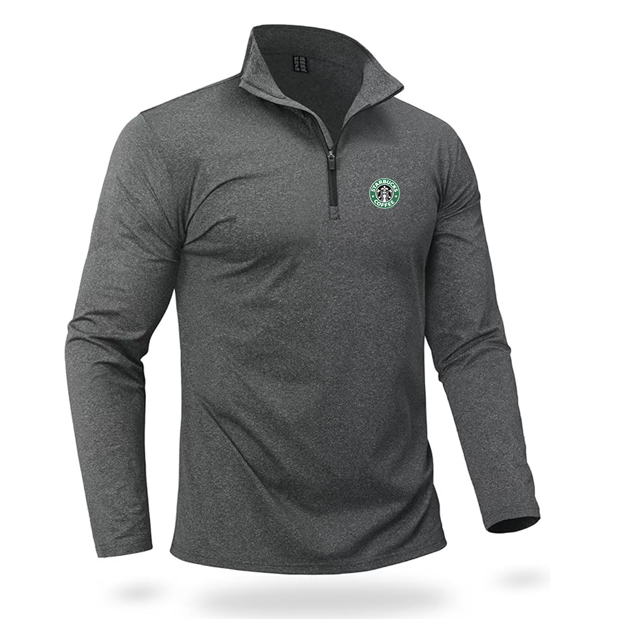 Men's  Starbucks Coffee  Quarter Zip Pullover Premium Fleece Lined Heather Long Sleeve Golf Shirts Midweight 1/4 Half Zip Sweatshirts