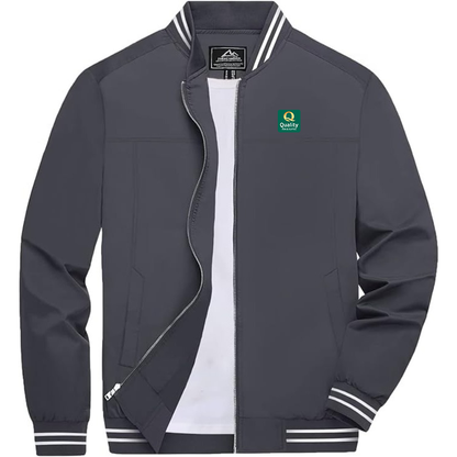 Men's Quality Inn & Suites Lightweight Zip-Up Bomber Jacket with Ribbed Collar and Cuffs Versatile Casual Outerwear