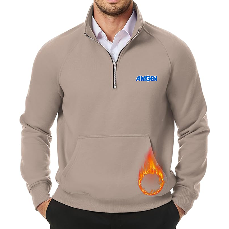 Men's Amgen JMIERR Quarter Zip Pullover Heavy Sweatshirts Warm Fleece Sweatshirt Polo
