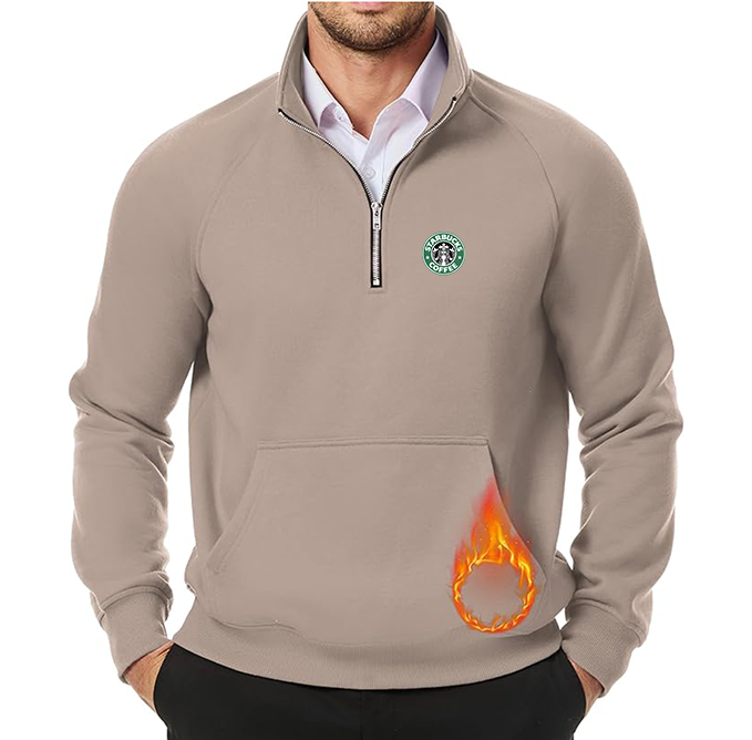 Men's  Starbucks Coffee  JMIERR Quarter Zip Pullover Heavy Sweatshirts Warm Fleece Sweatshirt Polo