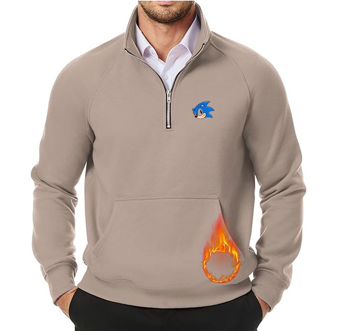 Men's  Sonic the Hedgehog JMIERR Quarter Zip Pullover Heavy Sweatshirts Warm Fleece Sweatshirt Polo