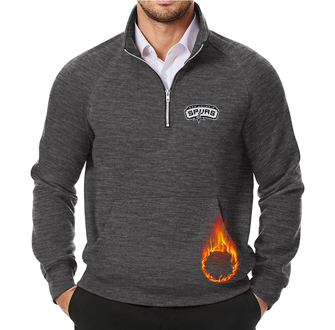 Men's San Antonio Spurs JMIERR Quarter Zip Pullover Heavy Sweatshirts Warm Fleece Sweatshirt Polo