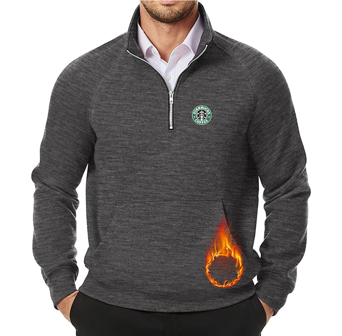 Men's  Starbucks Coffee  JMIERR Quarter Zip Pullover Heavy Sweatshirts Warm Fleece Sweatshirt Polo