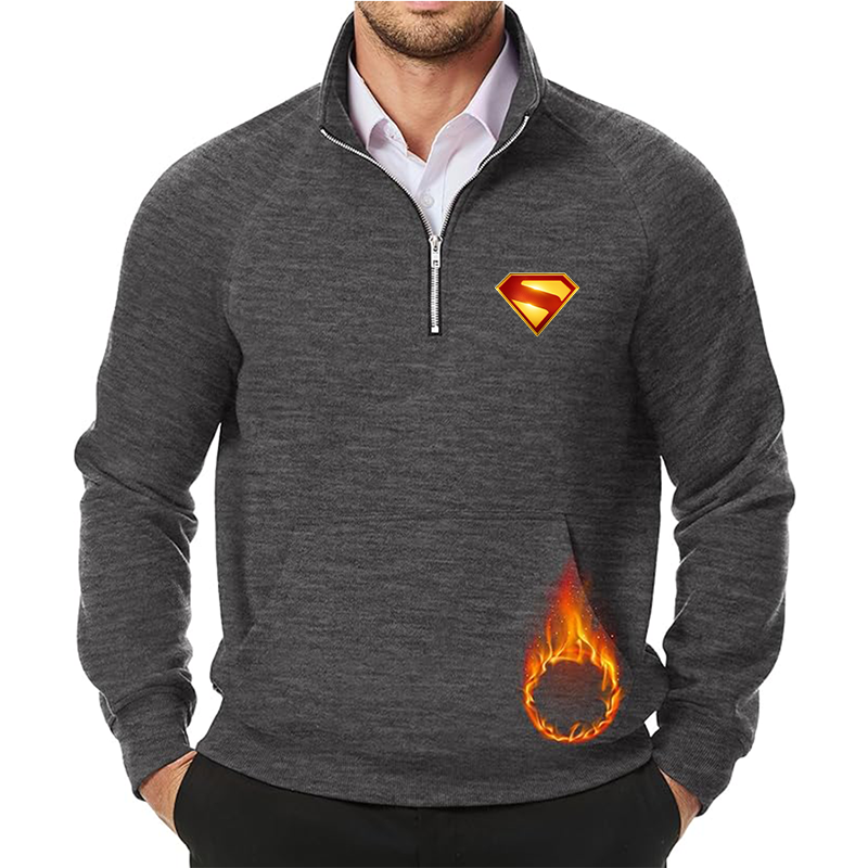 Men's Superman 2025  JMIERR Quarter Zip Pullover Heavy Sweatshirts Warm Fleece Sweatshirt Polo