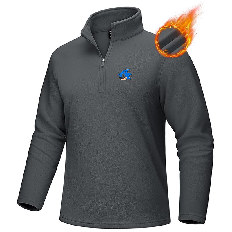 Men's  Sonic the Hedgehog MAGCOMSEN Quarter-Zip Pullover Polar Fleece Sweatshirt Stand Collar Long Sleeve Shirt for Men Thermal Winter Fall