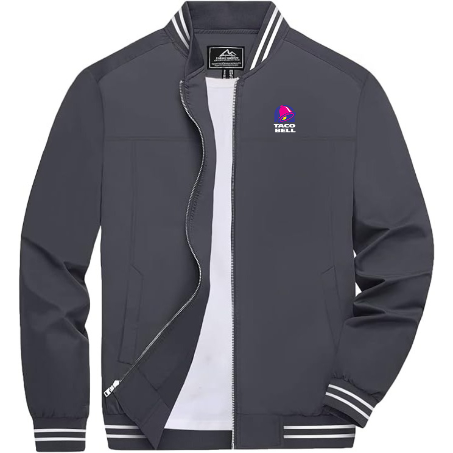 Men's Taco Bell Lightweight Zip-Up Bomber Jacket with Ribbed Collar and Cuffs Versatile Casual Outerwear
