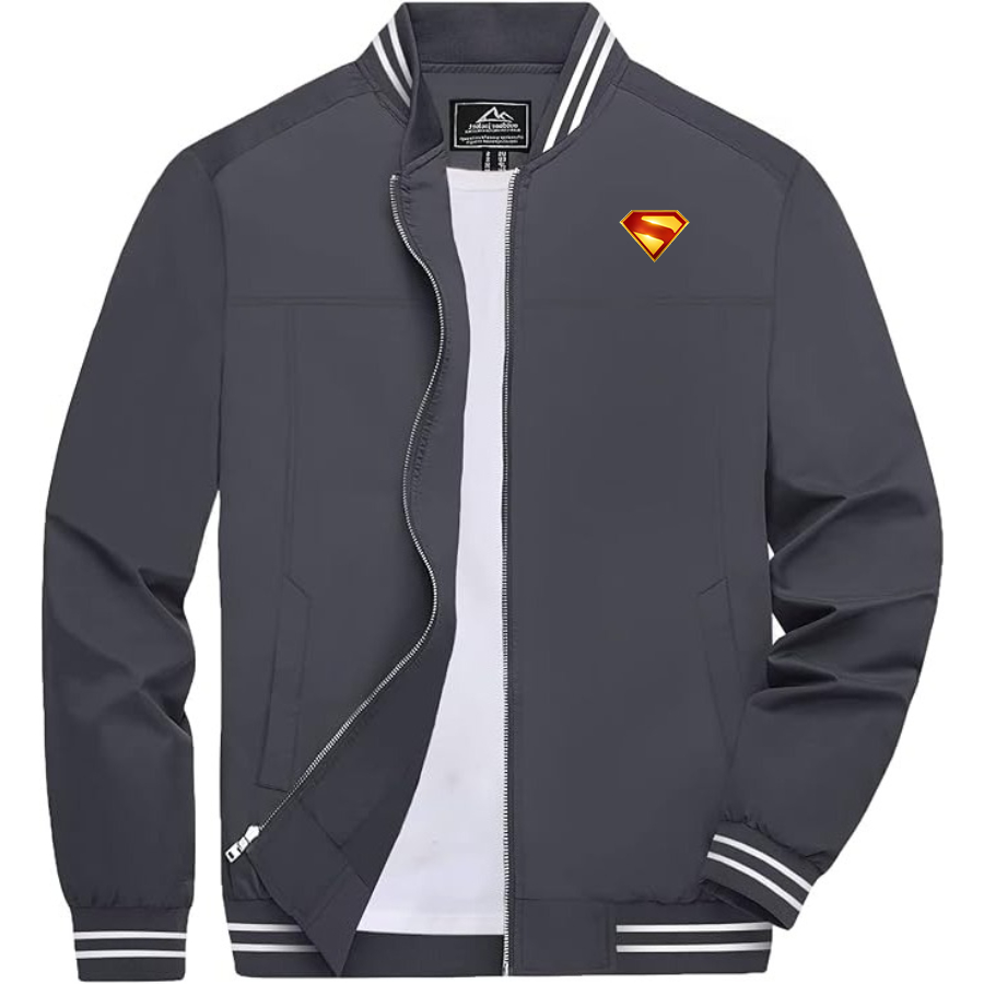 Men's Superman 2025 Lightweight Zip-Up Bomber Jacket with Ribbed Collar and Cuffs Versatile Casual Outerwear