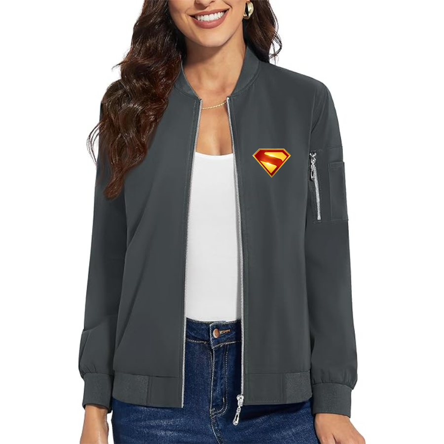 Women's Superman 2025 Premium Bomber Jacket with Polished Detailing and Functional Sleeve Pocket Modern Luxury Outerwear