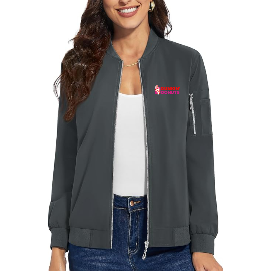 Women's Dunkin Donuts Premium Bomber Jacket with Polished Detailing and Functional Sleeve Pocket Modern Luxury Outerwear