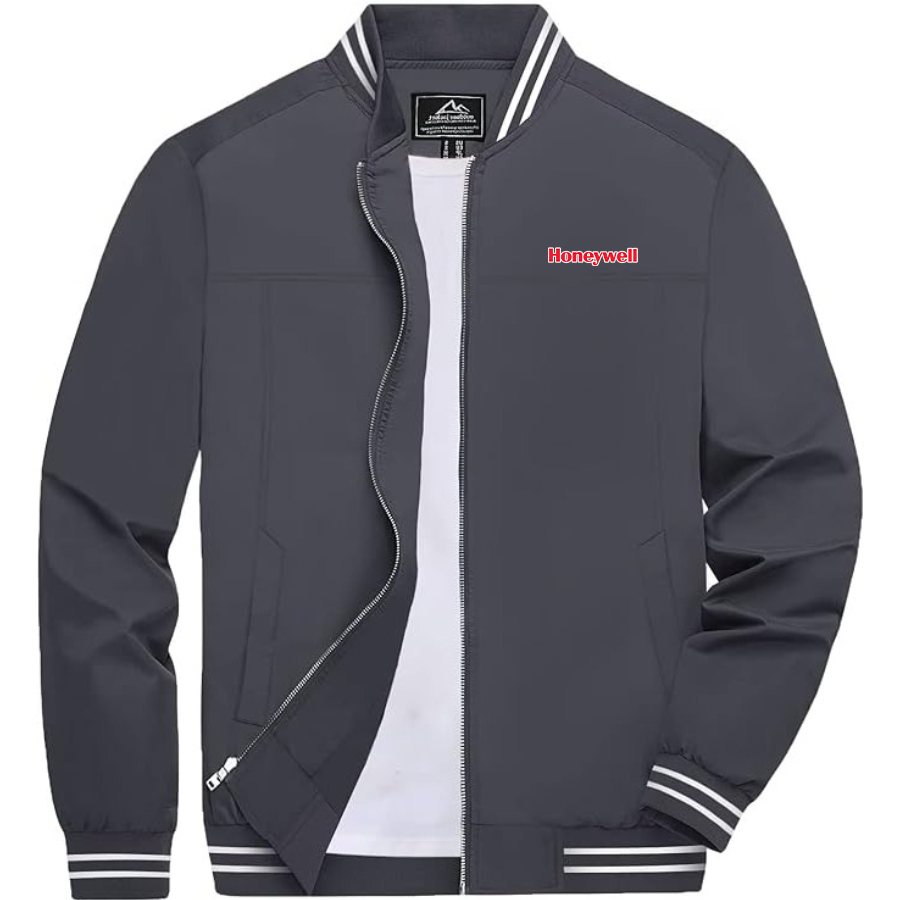 Men's Honeywell Lightweight Zip-Up Bomber Jacket with Ribbed Collar and Cuffs Versatile Casual Outerwear