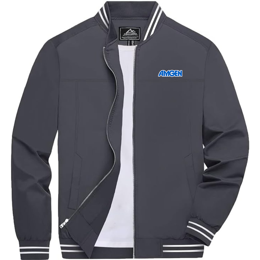 Men's Amgen Lightweight Zip-Up Bomber Jacket with Ribbed Collar and Cuffs Versatile Casual Outerwear