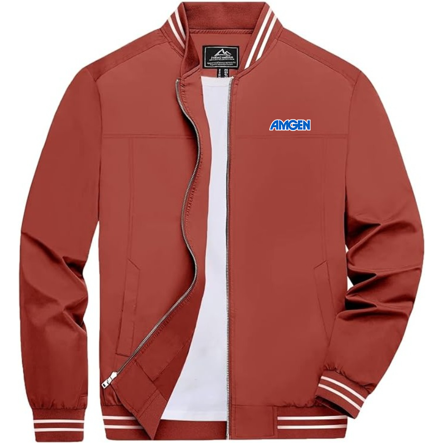 Men's Amgen Lightweight Zip-Up Bomber Jacket with Ribbed Collar and Cuffs Versatile Casual Outerwear