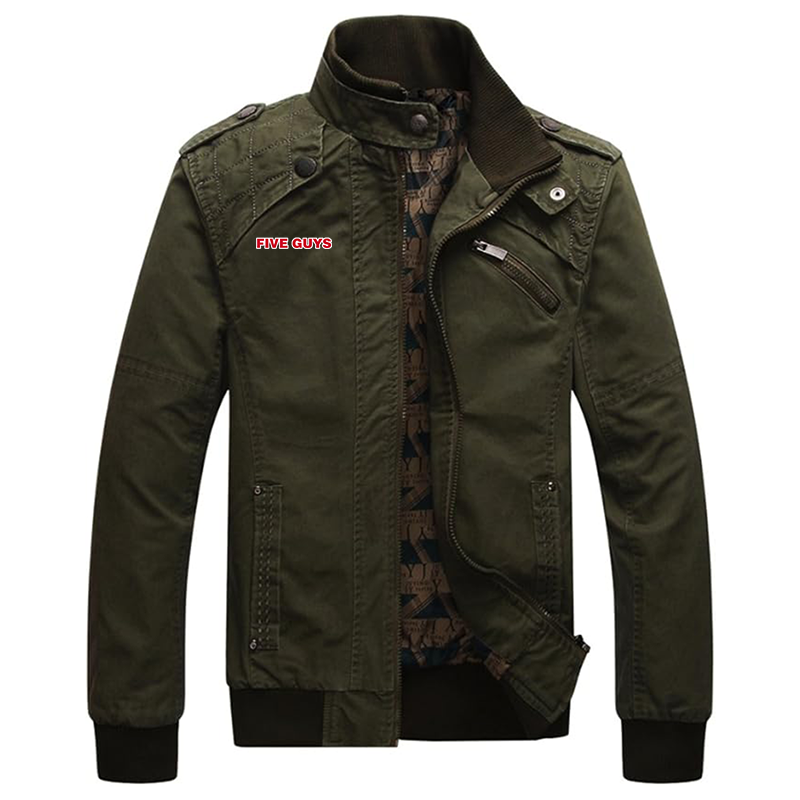 Men's Five Guys Dwar Casual Washed Cotton Military Outdoor Jackets with Shoulder Straps