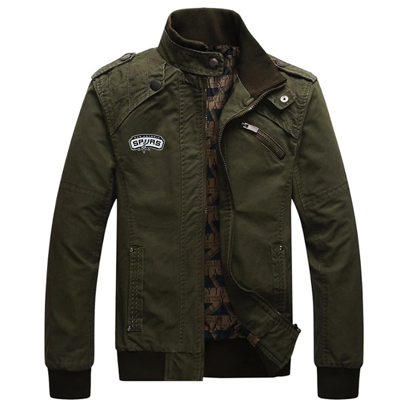 Men's San Antonio Spurs  Dwar Casual Washed Cotton Military Outdoor Jackets with Shoulder Straps