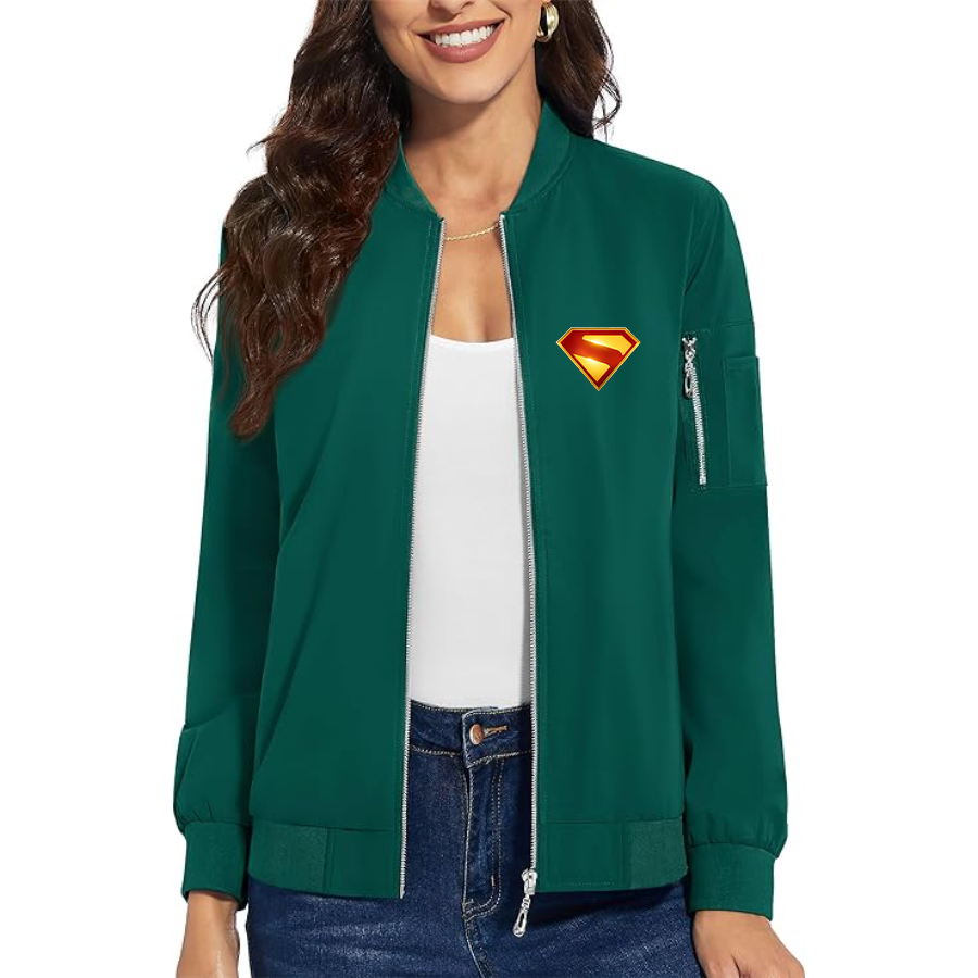 Women's Superman 2025 Premium Bomber Jacket with Polished Detailing and Functional Sleeve Pocket Modern Luxury Outerwear