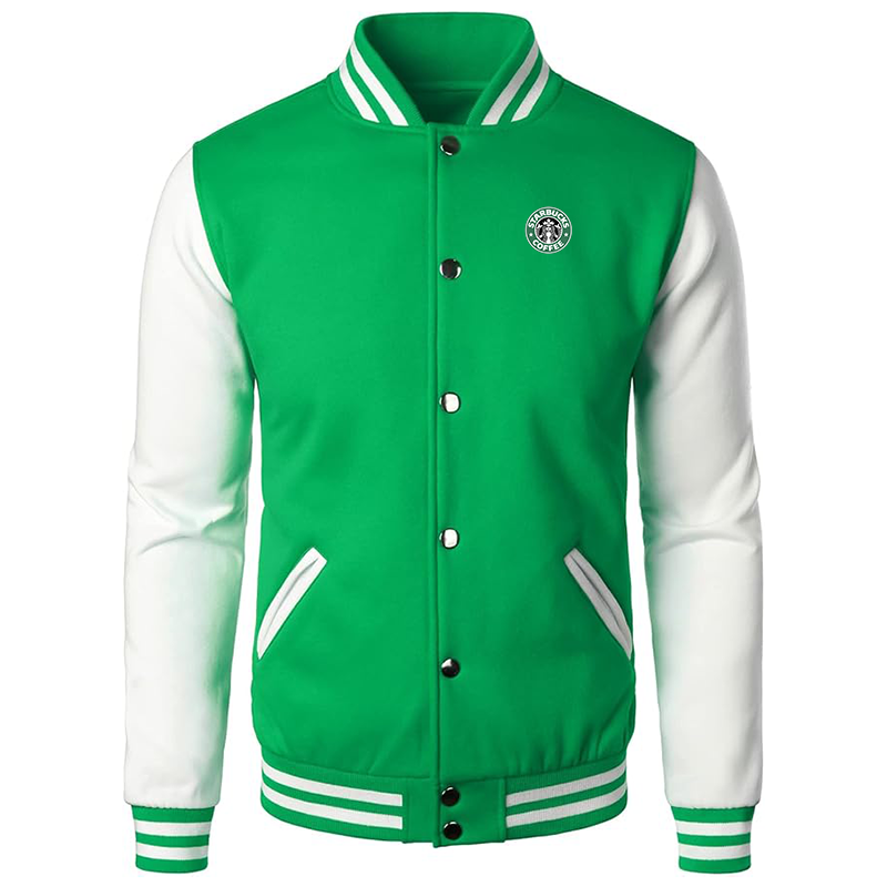 Men’s  Starbucks Coffee Varsity Baseball Jacket Cotton Blend Letterman Jackets