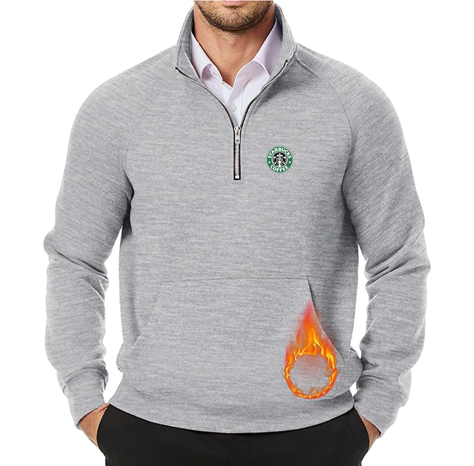 Men's  Starbucks Coffee  JMIERR Quarter Zip Pullover Heavy Sweatshirts Warm Fleece Sweatshirt Polo