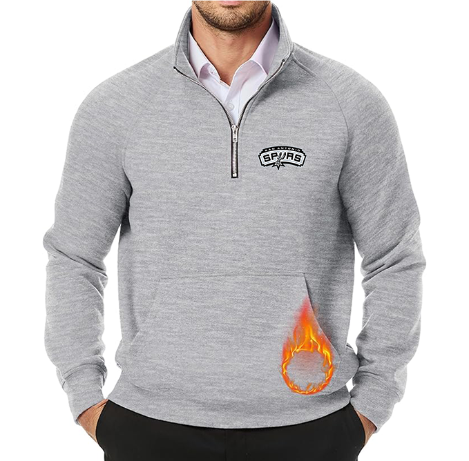Men's San Antonio Spurs JMIERR Quarter Zip Pullover Heavy Sweatshirts Warm Fleece Sweatshirt Polo