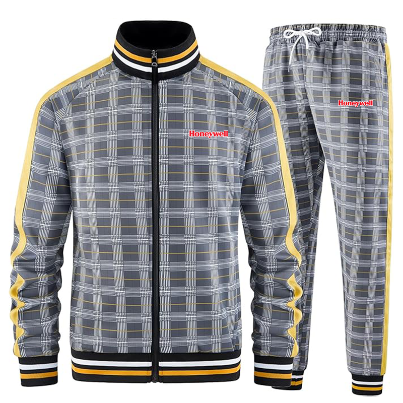 Men's Honeywell  Tracksuits Full-zip Long Sleeve Plaid Track Jackets and Pants 2 Piece