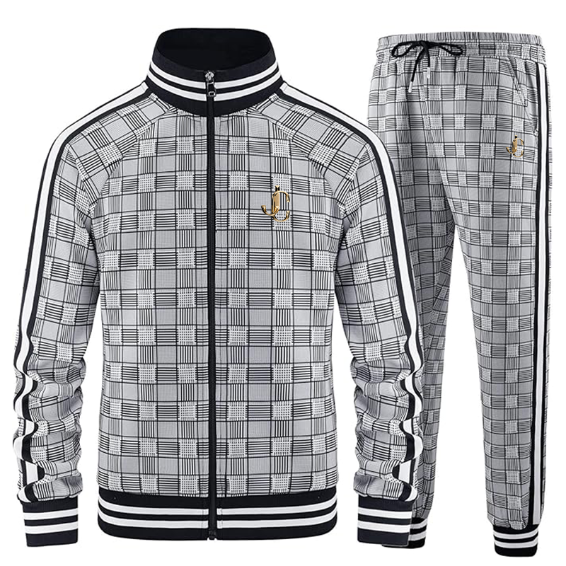 Men's  Jimmy Choo  Tracksuits Full-zip Long Sleeve Plaid Track Jackets and Pants 2 Piece