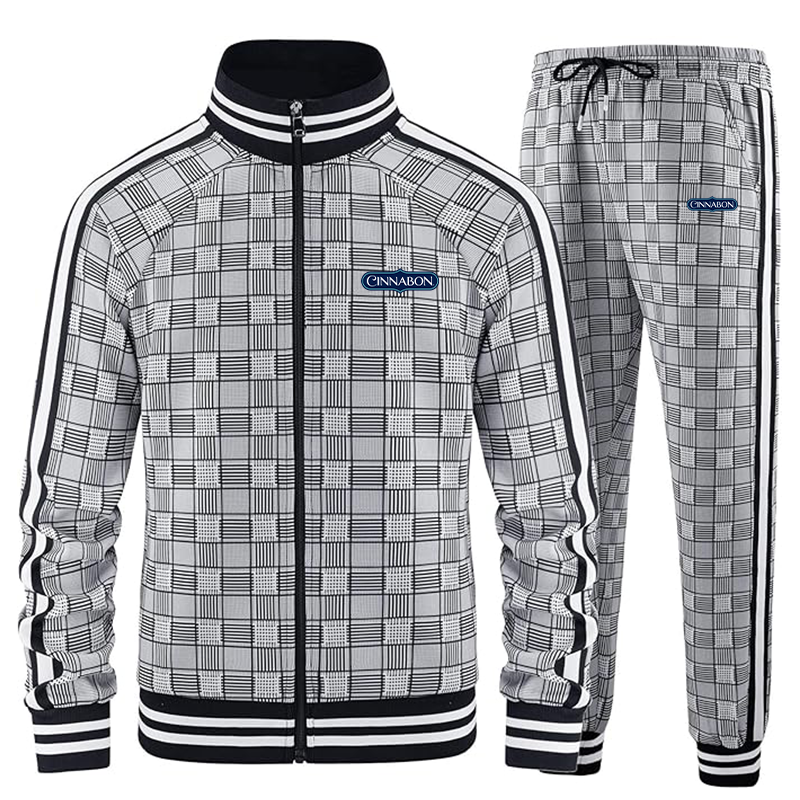 Men's Cinnabon Tracksuits Full-zip Long Sleeve Plaid Track Jackets and Pants 2 Piece