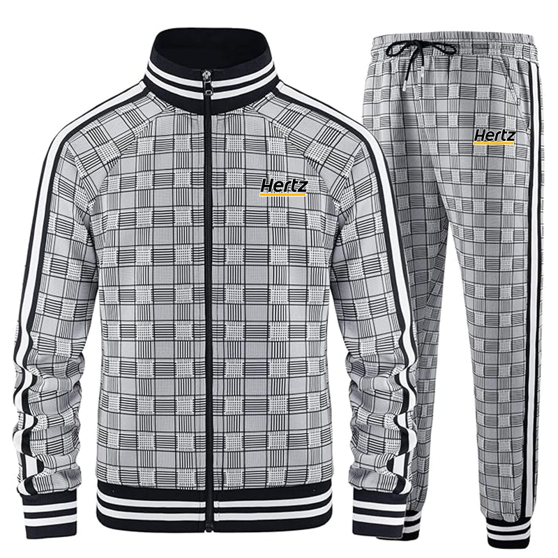 Men's Hertz  Tracksuits Full-zip Long Sleeve Plaid Track Jackets and Pants 2 Piece