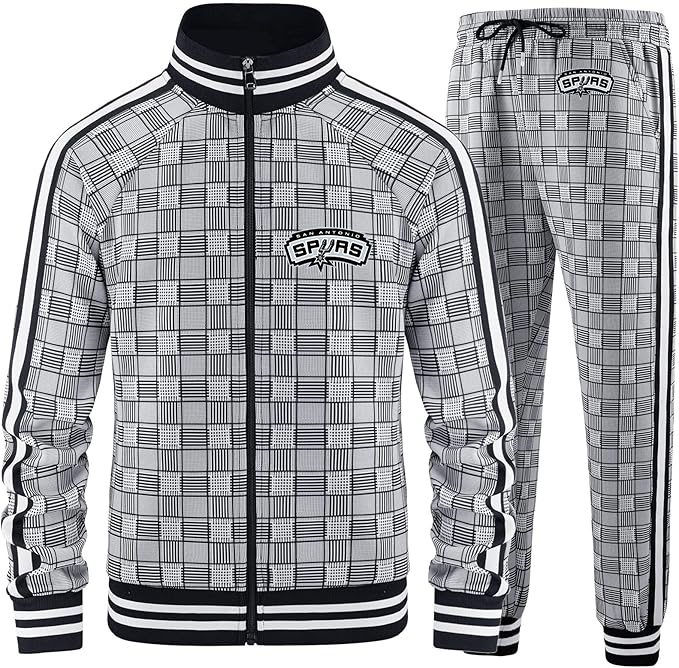 Men's  San Antonio Spurs  Tracksuits Full-zip Long Sleeve Plaid Track Jackets and Pants 2 Piece
