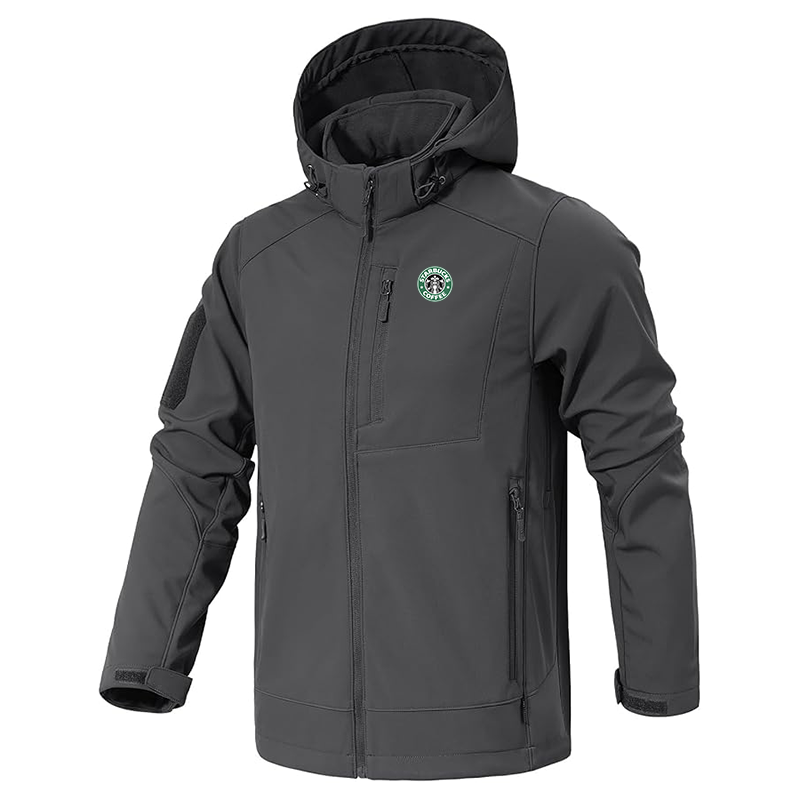 Men's  Starbucks Coffee  Jacket Waterproof Hooded Coats Tactical Soft Shell Jackets