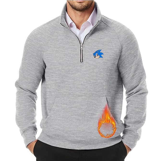 Men's  Sonic the Hedgehog JMIERR Quarter Zip Pullover Heavy Sweatshirts Warm Fleece Sweatshirt Polo
