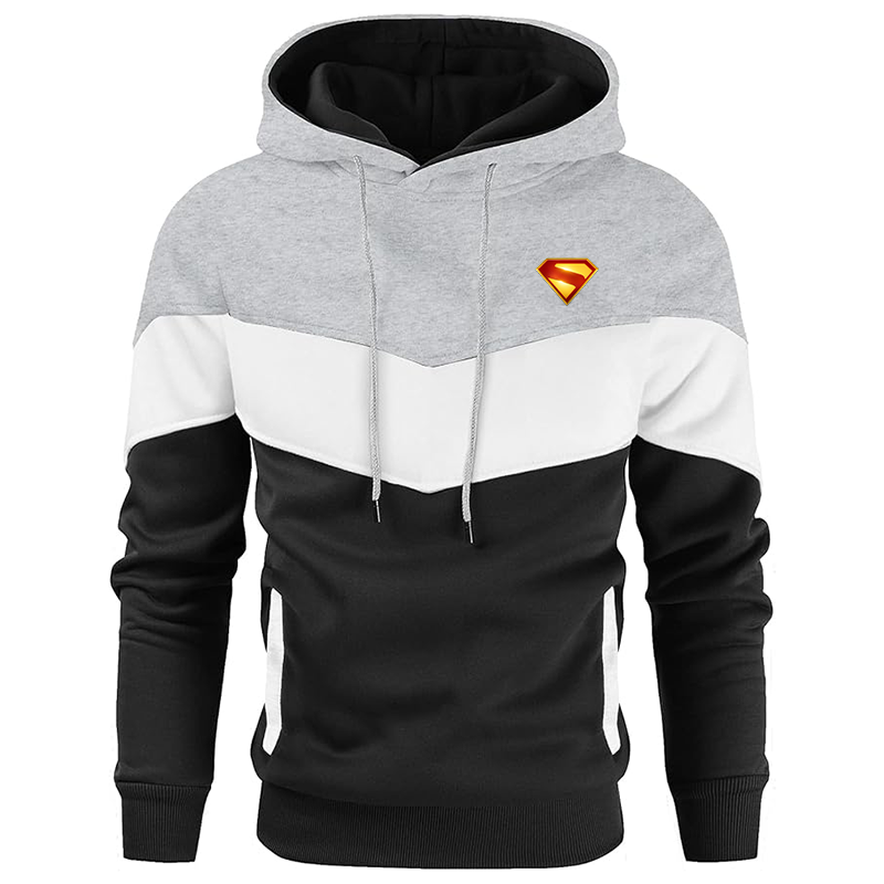 Men's Superman 2025  Gesean Novelty Color Block Pullover Fleece Hoodie Long Sleeve Casual Sweatshirt with Pocket